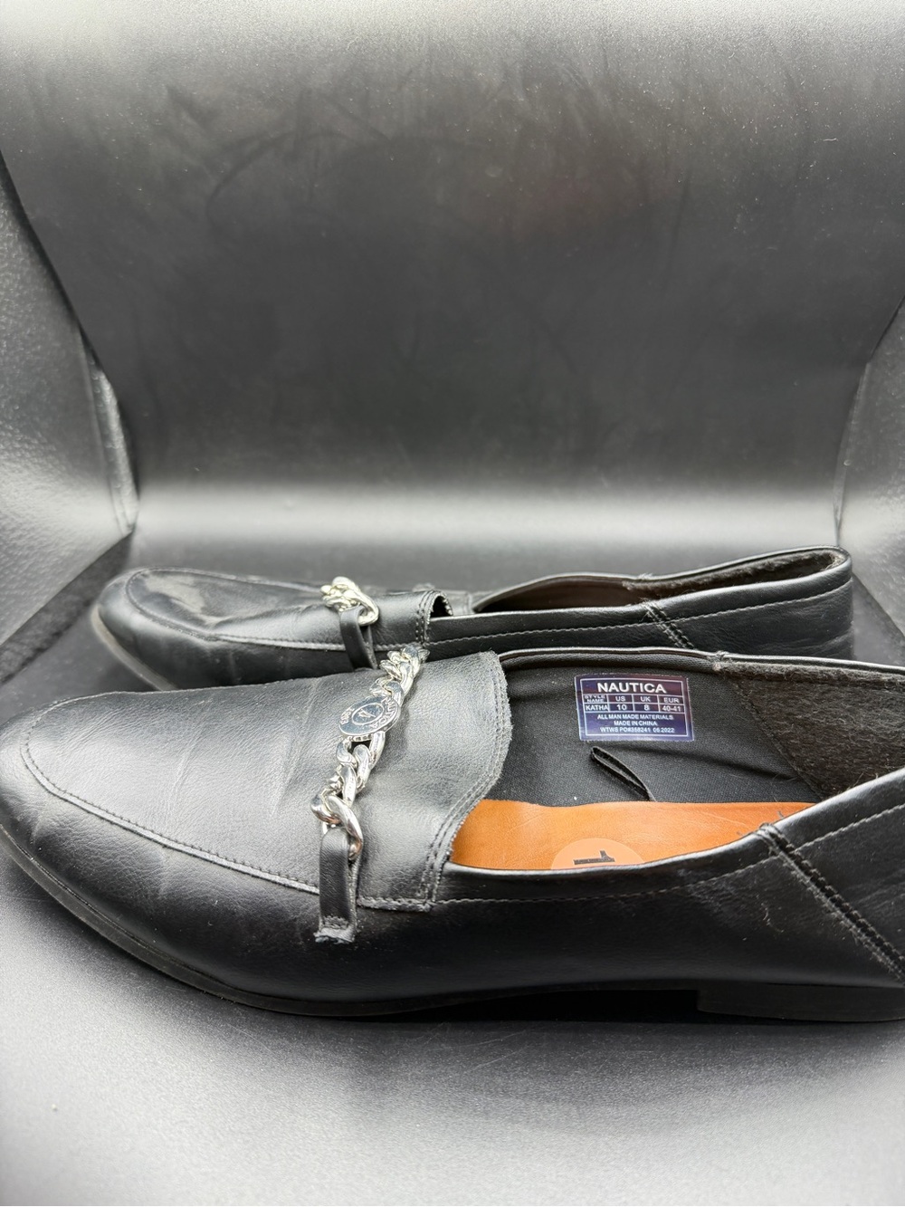 Nautica Men's Black Leather Slip-On Loafers